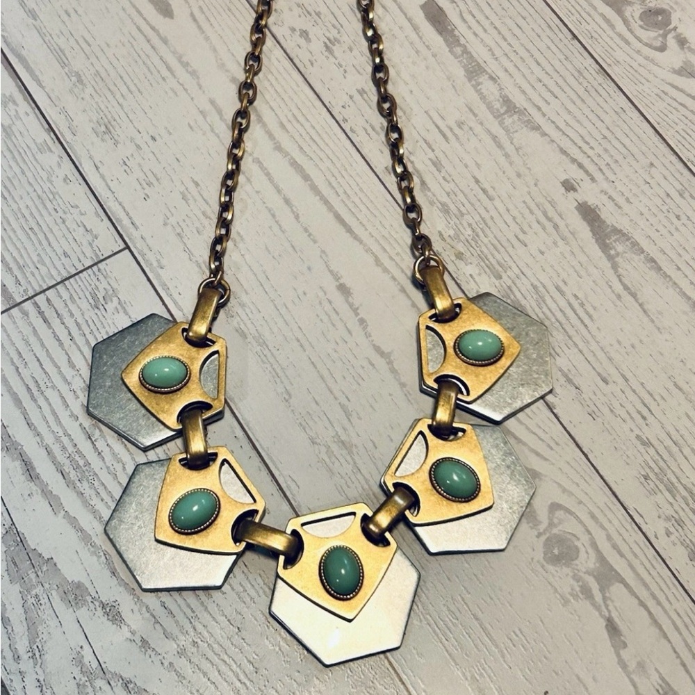 J. Crew Gold and Silver Necklace with Turquoise Accents